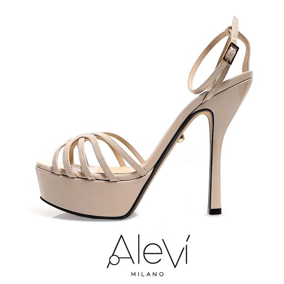 Alevi Milano Caterina Patent Sand Leather Women 38.5 EUR Platform Sandals - Picture 1 of 9
